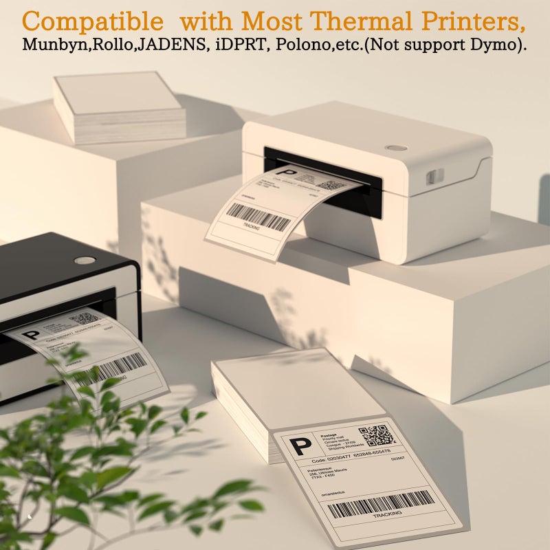 سي جيه باك ملصقات حرارية SJPACK مقاس 4 بوصات × 6 بوصات، 2000 ملصق Fanfold، ملصق شحن حراري مباشر متوافق مع Nelko، Rollo، Zebra، Brother، Orgbro، Munbyn، Jadens، طابعة ملصقات الشحن، درجة تجارية - Image 4